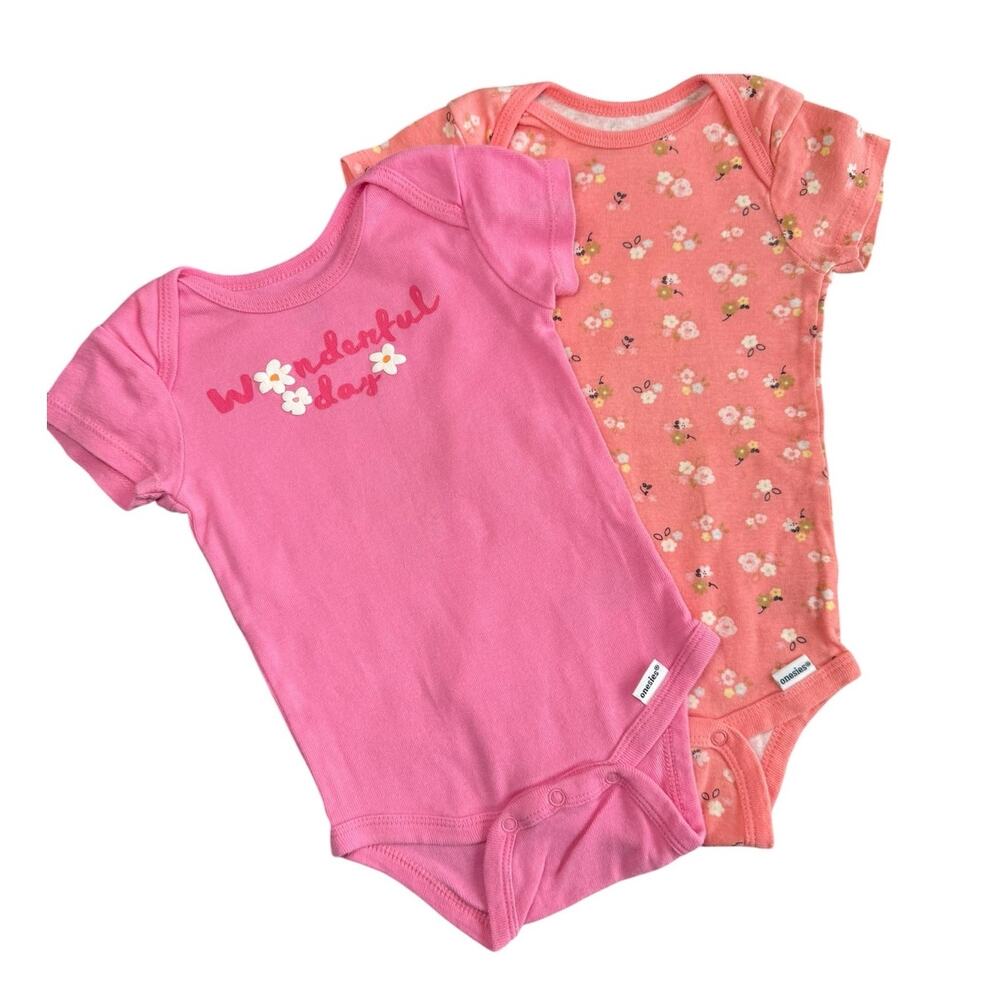 Gerber Bodysuit Bundle Baby Girl Floral Pink Orange 6-9 Months